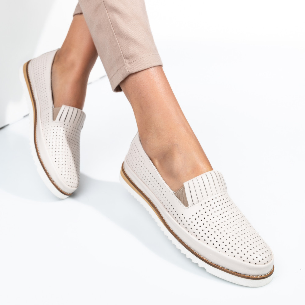 MOCASINI BEJ PIELE NATURALA 2PC36