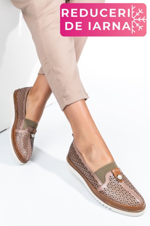 Mocasini roz piele naturala 1pc25