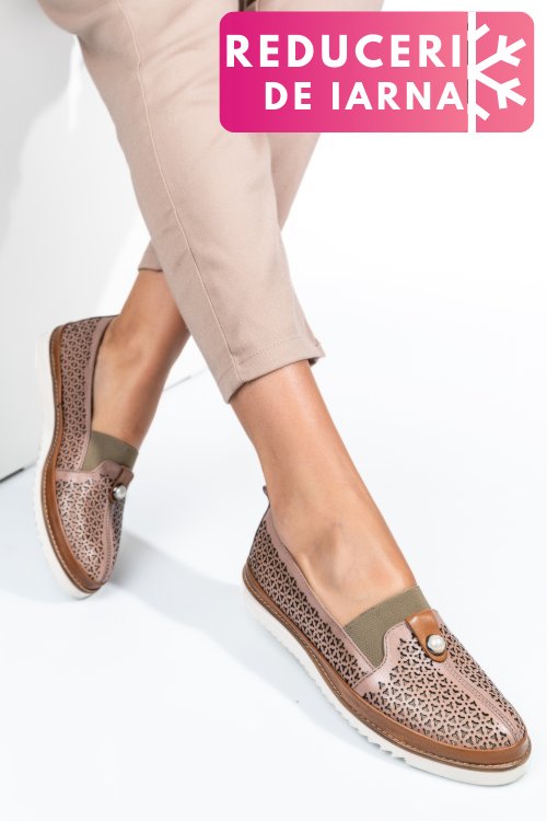 Mocasini roz piele naturala 1pc25