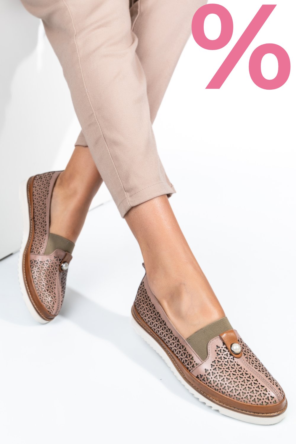 MOCASINI ROZ PIELE NATURALA 1PC25