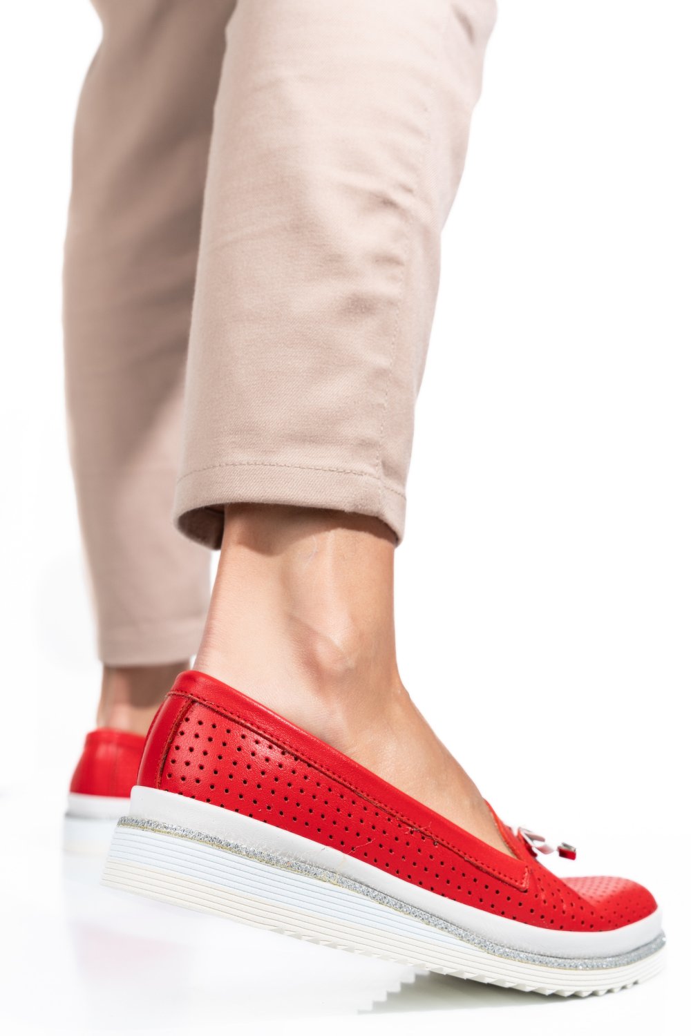 MOCASINI ROSII PIELE NATURALA 1PC07