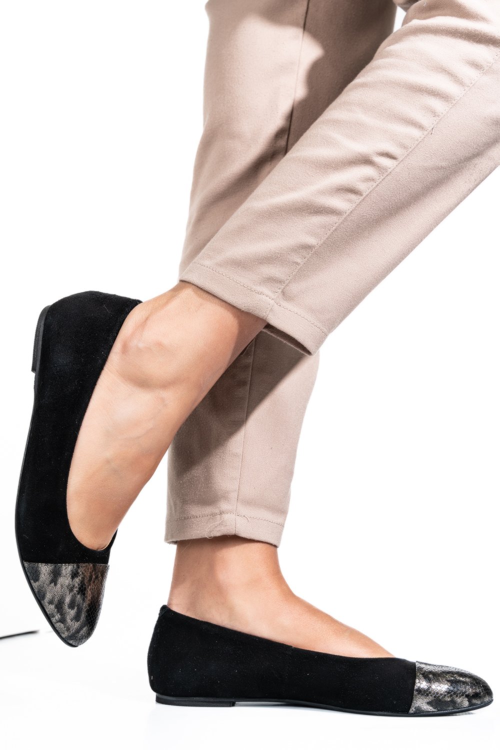 BALERINI NEGRU ARGINTIU PIELE NATURALA INTOARSA 1PC06