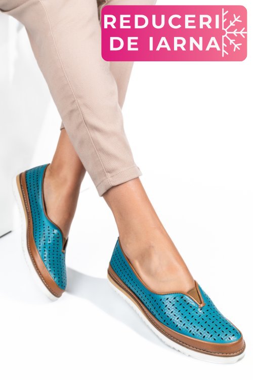 Mocasini turcoaz piele naturala 1pc26