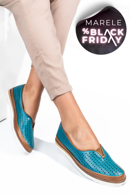 Mocasini turcoaz piele naturala 1pc26