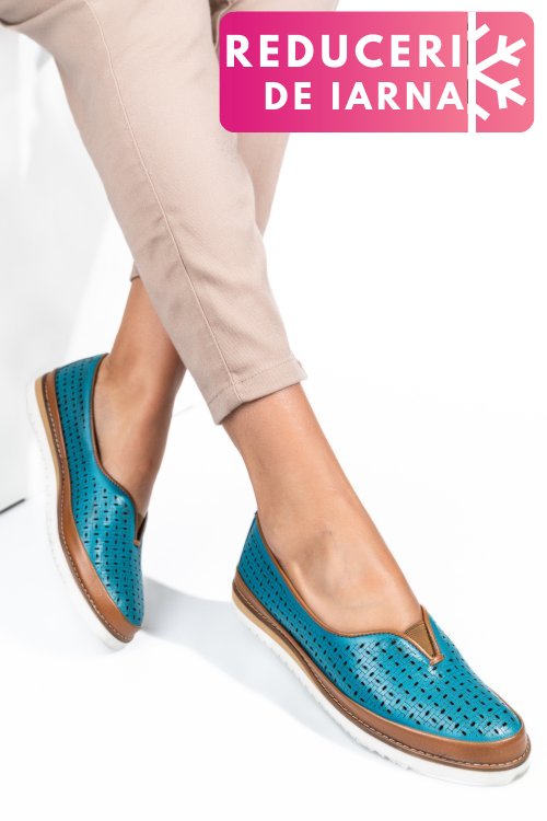 Mocasini turcoaz piele naturala 1pc26