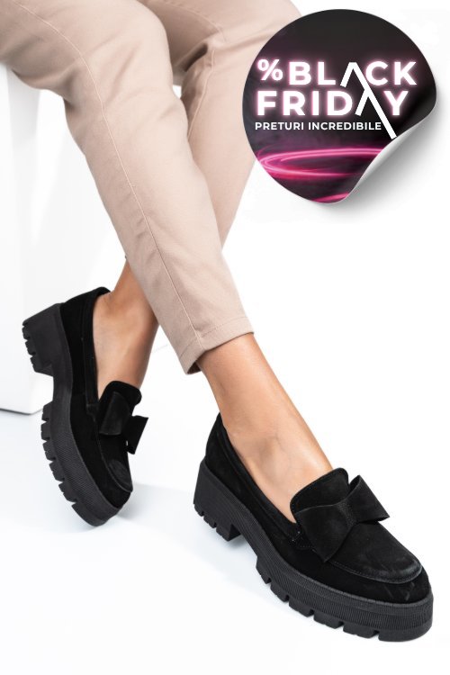 Mocasini negri piele naturala intoarsa 2s77115