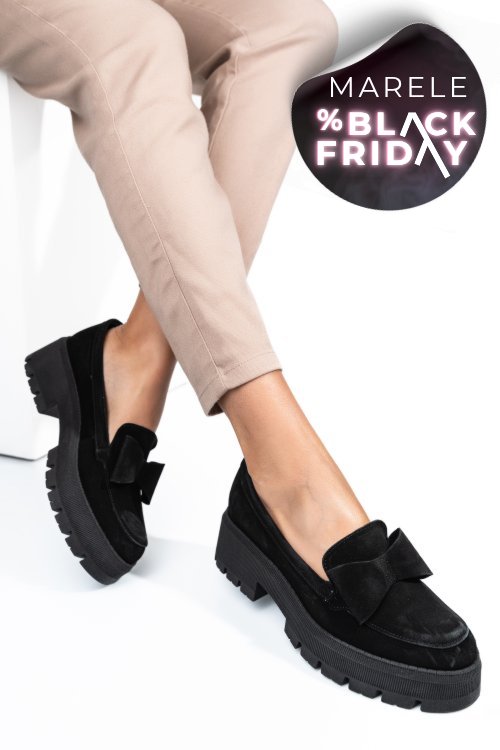 Mocasini negri piele naturala intoarsa 2s77115