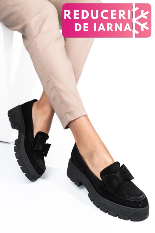 Mocasini negri piele naturala intoarsa 2s77115