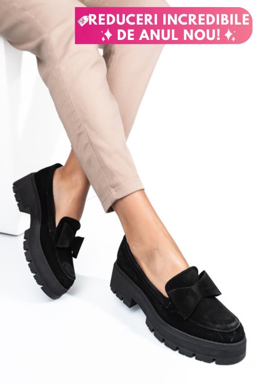 Mocasini negri piele naturala intoarsa 2s77115