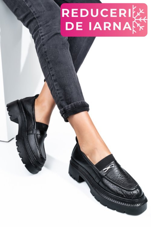 Mocasini negri piele naturala ipcbm006