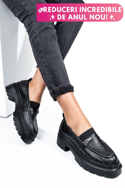 Mocasini negri piele naturala ipcbm006