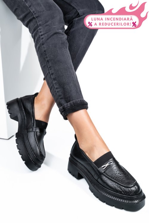 Mocasini negri piele naturala ipcbm006