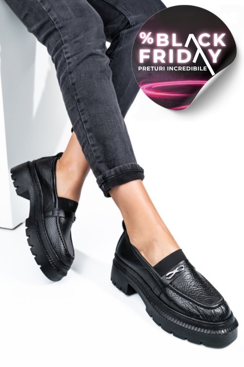 Mocasini negri piele naturala ipcbm006