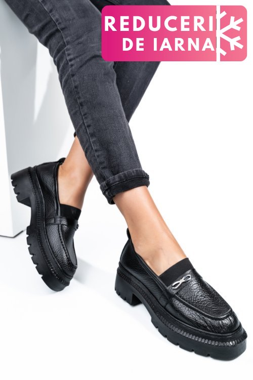 Mocasini negri piele naturala ipcbm006
