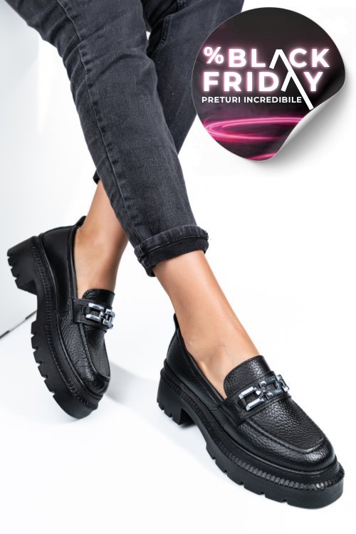 Mocasini negri piele naturala ipcbm004