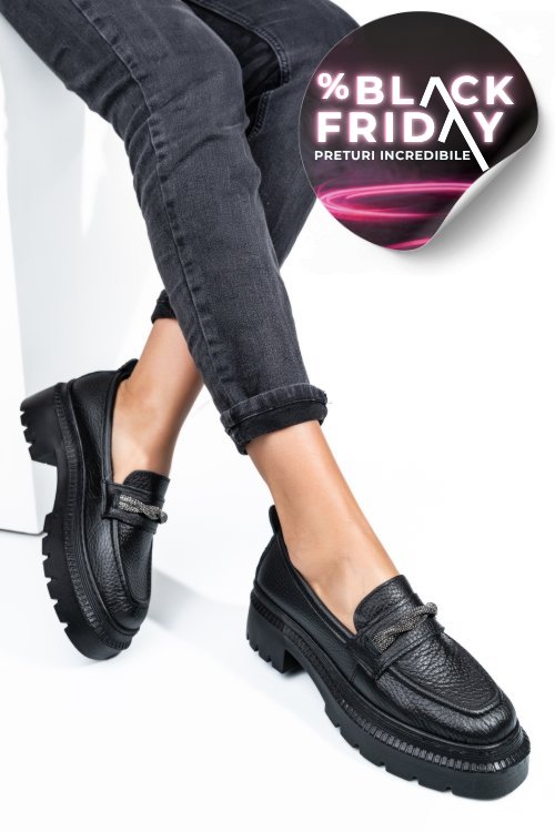 Mocasini negri piele naturala ipcbm023
