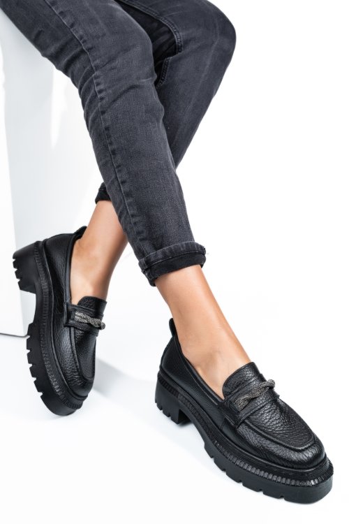 Mocasini negri piele naturala ipcbm023