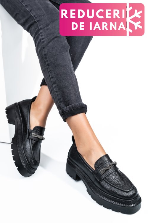 Mocasini negri piele naturala ipcbm023