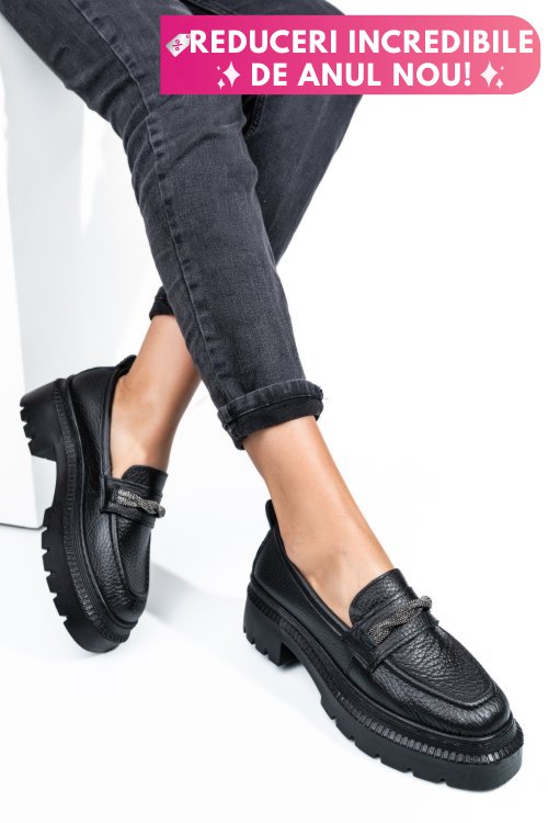 Mocasini negri piele naturala ipcbm023