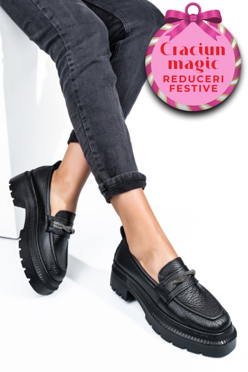 Mocasini negri piele naturala ipcbm023