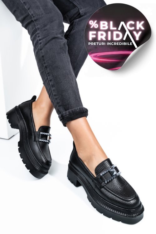 Mocasini negri piele naturala ipcbm008