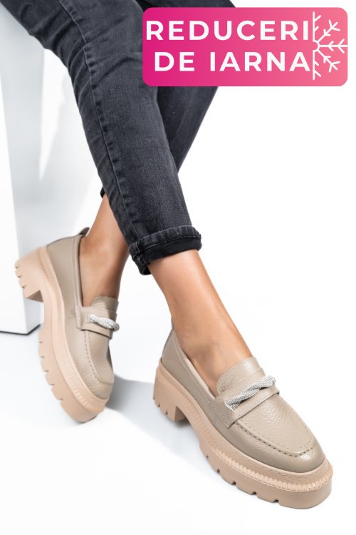 Mocasini bej piele naturala ipcbm022