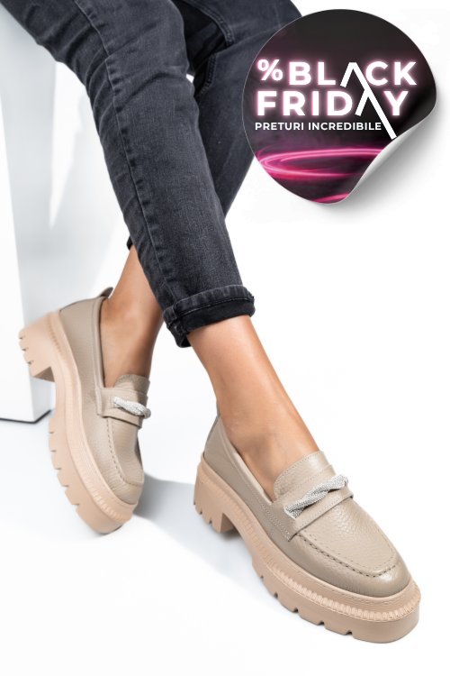 Mocasini bej piele naturala ipcbm022