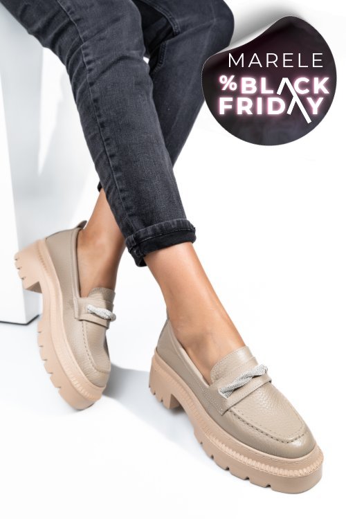 Mocasini bej piele naturala ipcbm022