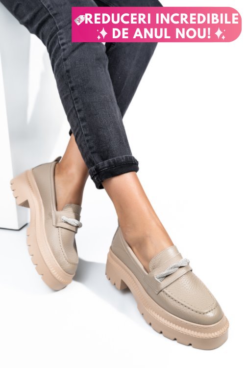 Mocasini bej piele naturala ipcbm022