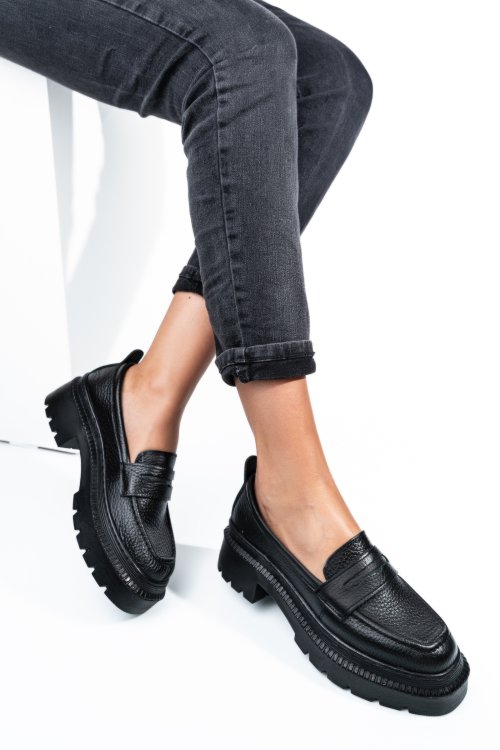 Mocasini negri piele naturala ipcbm028