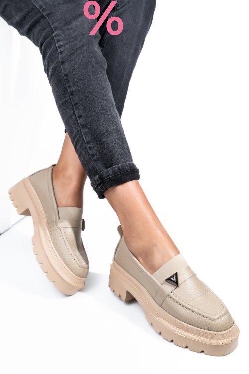 Mocasini bej piele naturala ipcbm013
