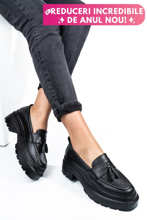Mocasini negri piele naturala ipcbm025