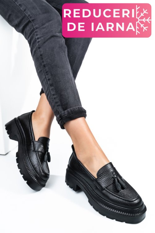 Mocasini negri piele naturala ipcbm025