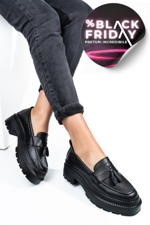 Mocasini negri piele naturala ipcbm025