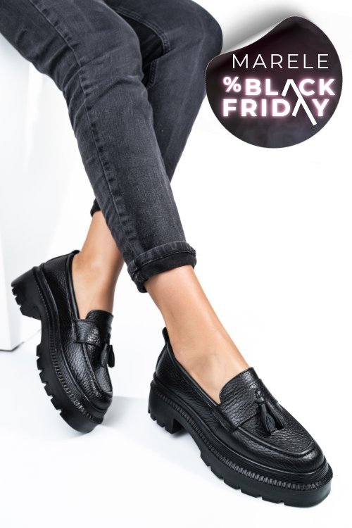 Mocasini negri piele naturala ipcbm025