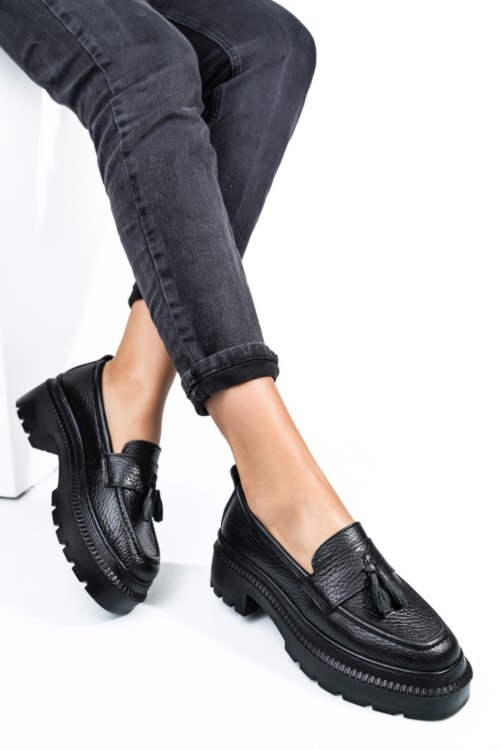 Mocasini negri piele naturala ipcbm025