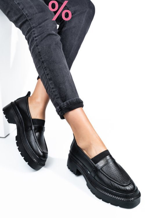 Mocasini negri piele naturala ipcbm015