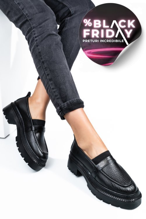 Mocasini negri piele naturala ipcbm015