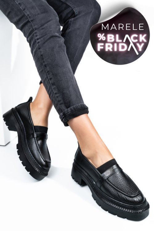 Mocasini negri piele naturala ipcbm015