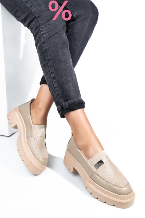 Mocasini beige piele naturala ipcbm014