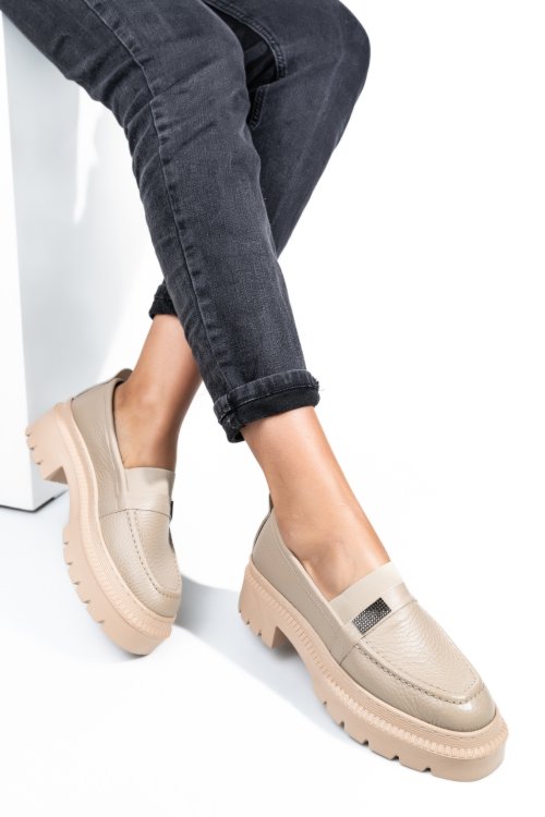 Mocasini beige piele naturala ipcbm014