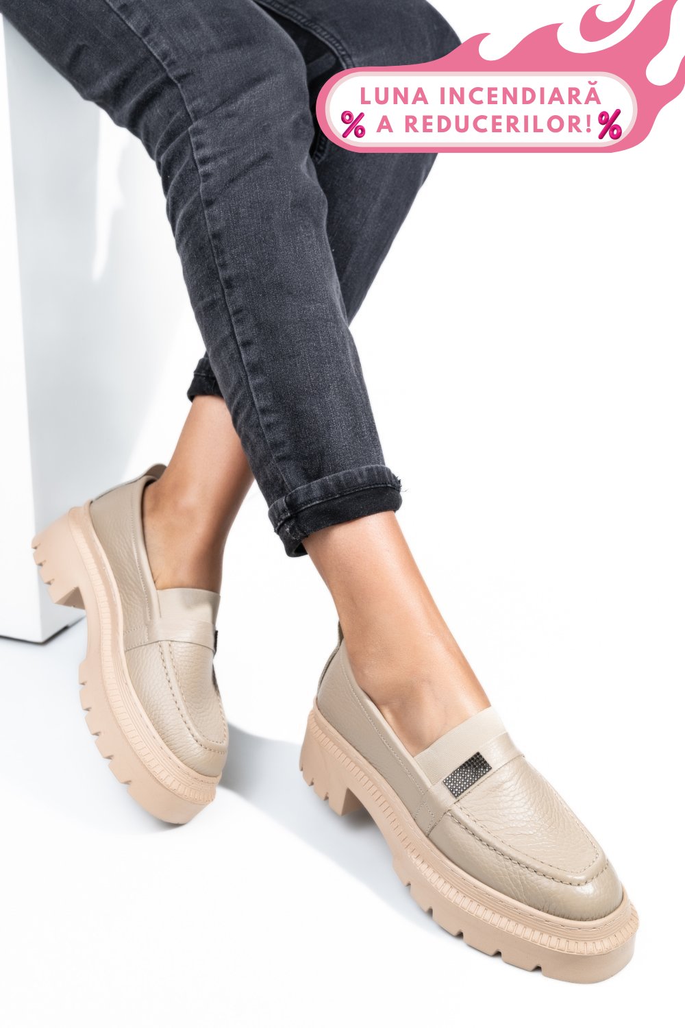 MOCASINI BEIGE PIELE NATURALA IPCBM014