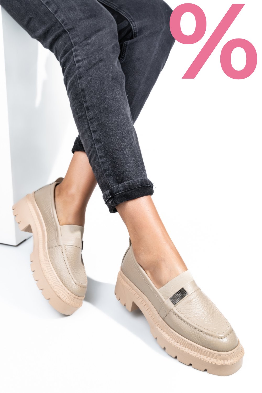 MOCASINI BEIGE PIELE NATURALA IPCBM014