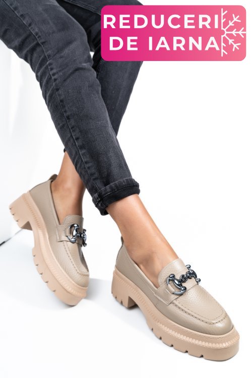 Mocasini bej piele naturala ipcbm020