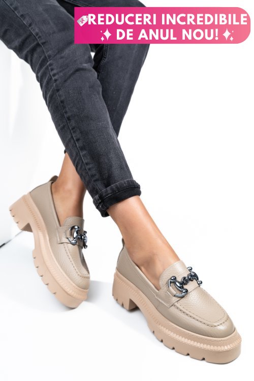 Mocasini bej piele naturala ipcbm020