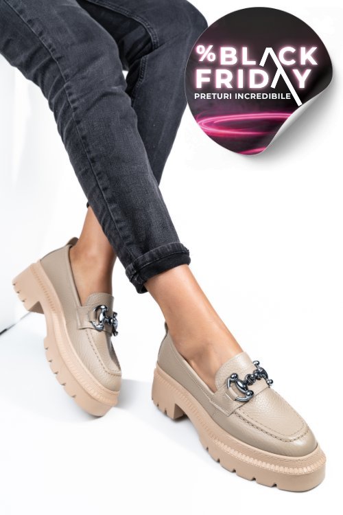 Mocasini bej piele naturala ipcbm020