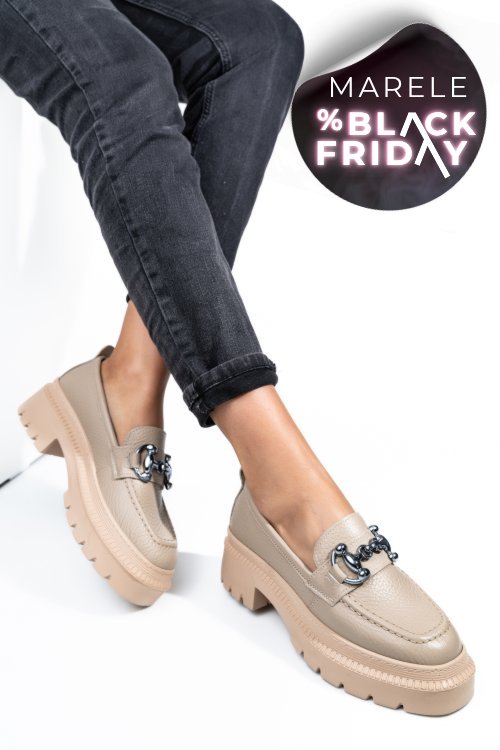 Mocasini bej piele naturala ipcbm020