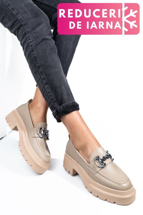 Mocasini bej piele naturala ipcbm020