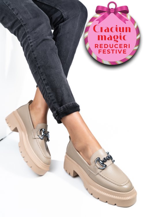 Mocasini bej piele naturala ipcbm020