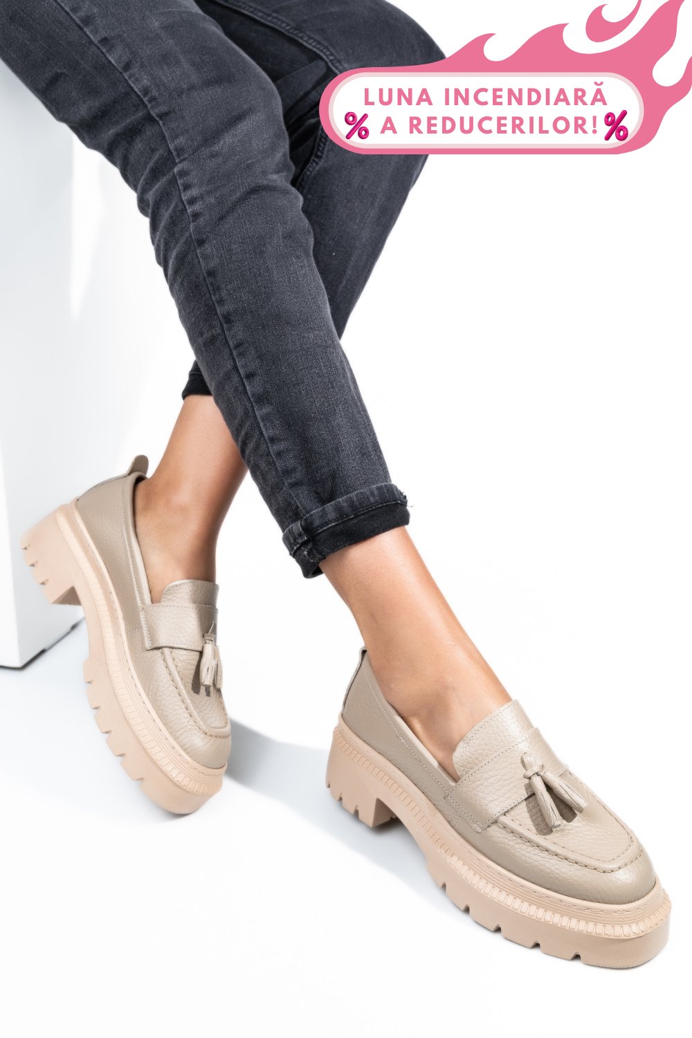 MOCASINI BEJ PIELE NATURALA IPCBM029